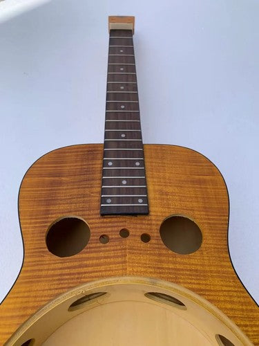 DIY Project Tiger Maple Top Dobro Resonator Guitar Body, Rosewood Fretboard Neck