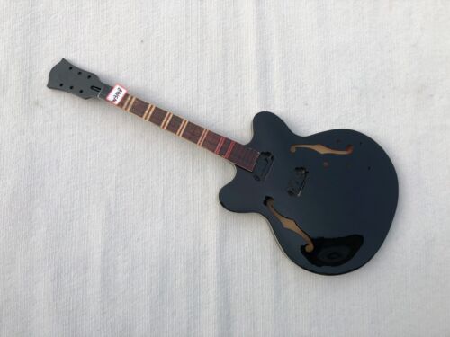 Gloss Black DIY Jazz Guitar Semi Hollow Body with Maple Neck, Rosewood Fretboard
