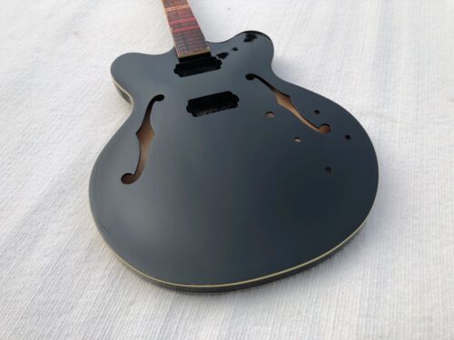 Gloss Black DIY Jazz Guitar Semi Hollow Body with Maple Neck, Rosewood Fretboard