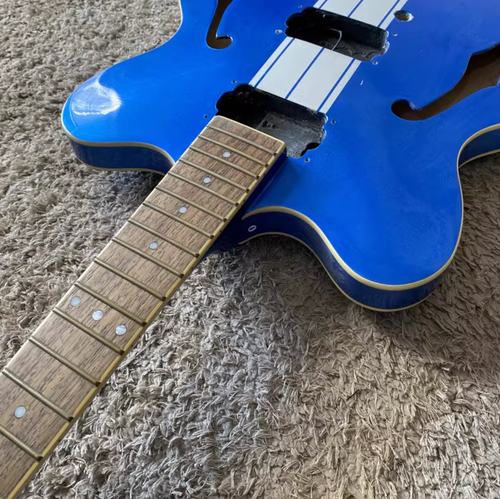 Metallic Blue Semi Hollow Jazz Guitar Body, Maple Neck, Rosewood Fingerboard