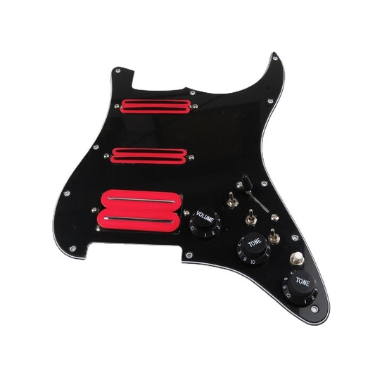 Black Guitar Loaded Pickguard Multifunction Plate with Red Pickups Fit Strat ST