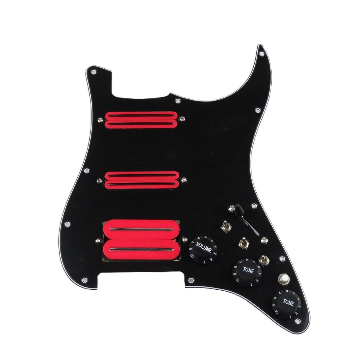 Black Guitar Loaded Pickguard Multifunction Plate with Red Pickups Fit Strat ST