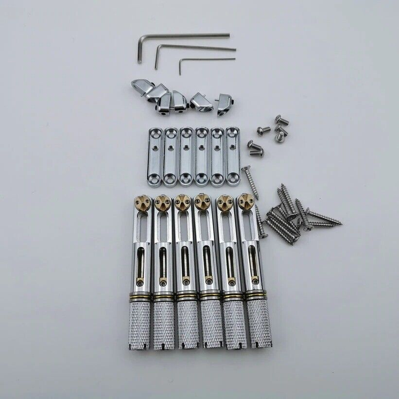 Chrome 6 String Fanned Fret Headless Guitar Brass Bridge Saddles Set
