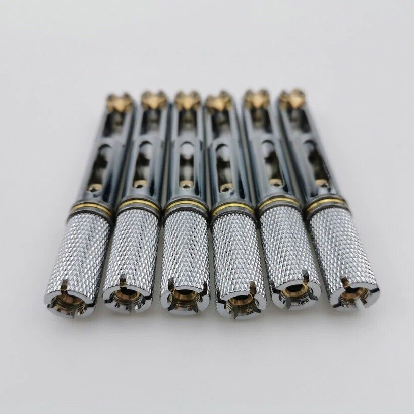 Chrome 6 String Fanned Fret Headless Guitar Brass Bridge Saddles Set