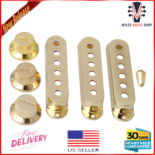 Gold Set Guitar Single Coil Pickups Covers, Control Knobs Fit Fender Strat ST